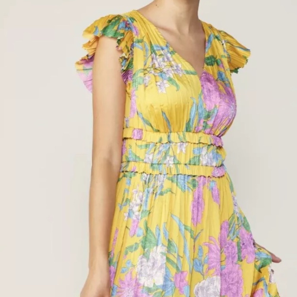 New Sereia Botanical Motif Midi Silky Dress Current Air Marigold Medium